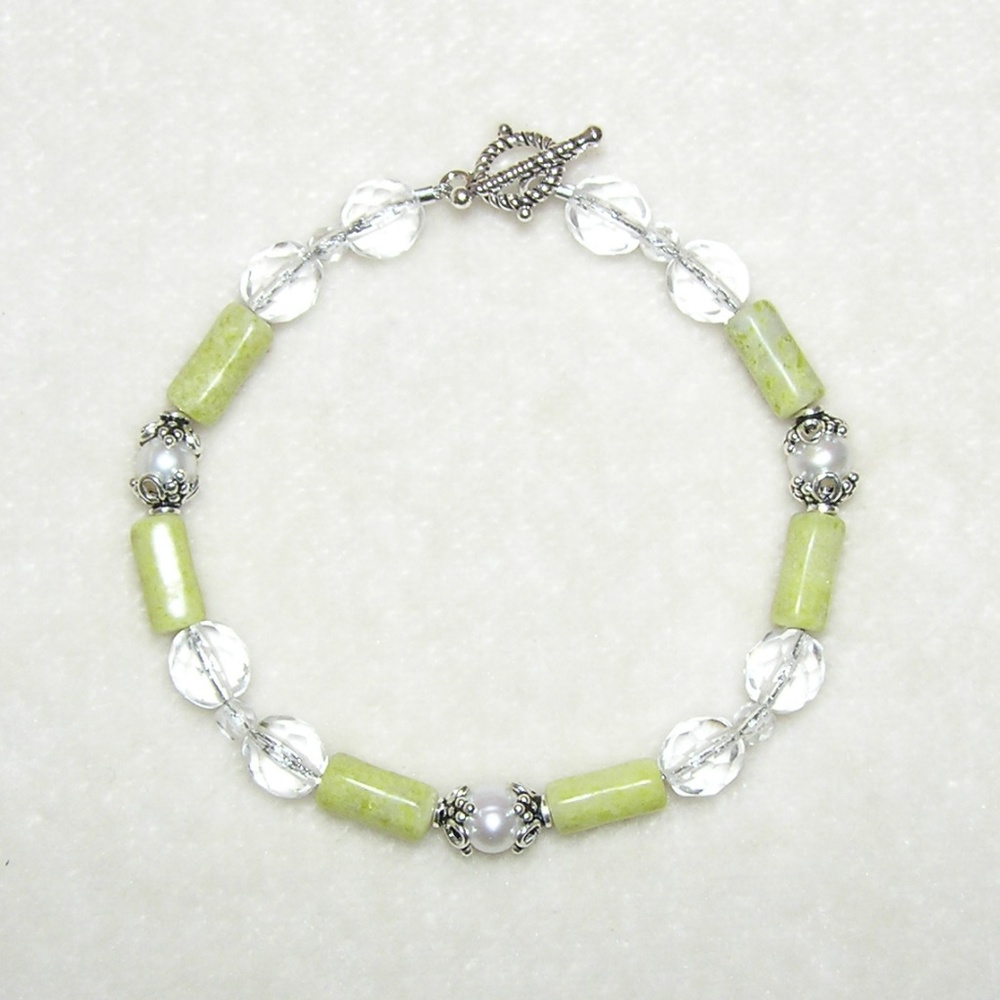 Jasper, Pearl & Crystal Sterling Bracelet